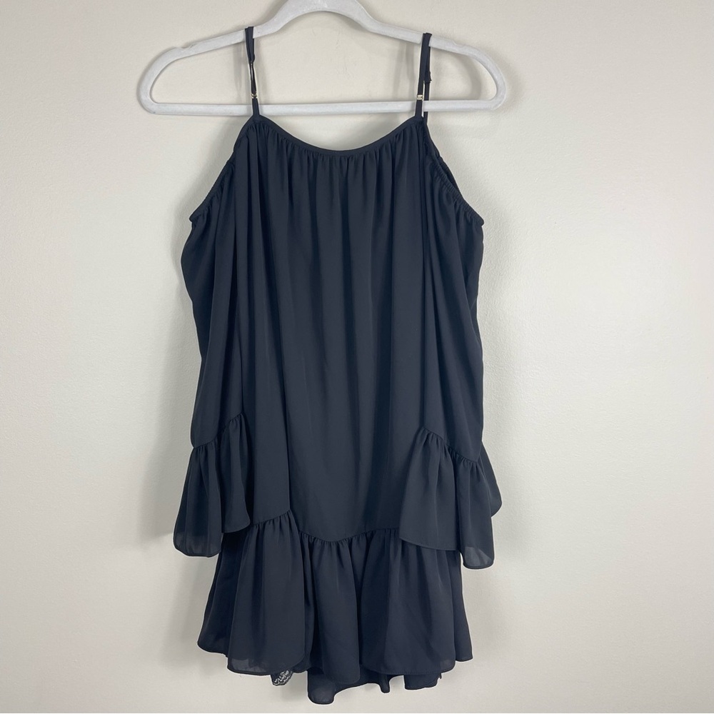 Amanda Uprichard Mini Dress Womens XS Open Shoulder Ruffle Sleeve Black